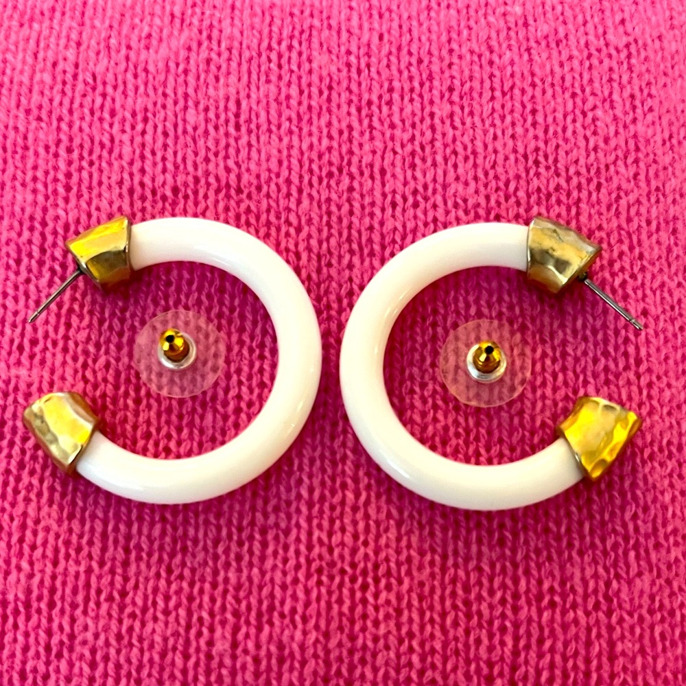 Vintage Gold and White Hoop Earrings - Picture 8 of 16